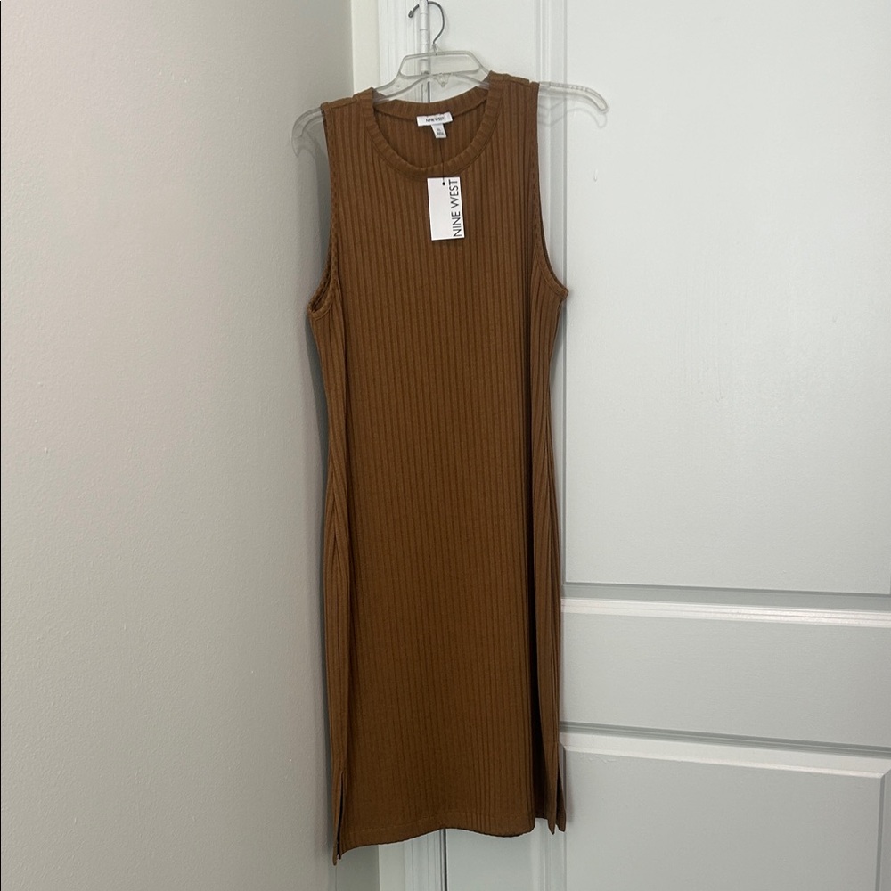 Nine West Tan Ribbed Midi Dress